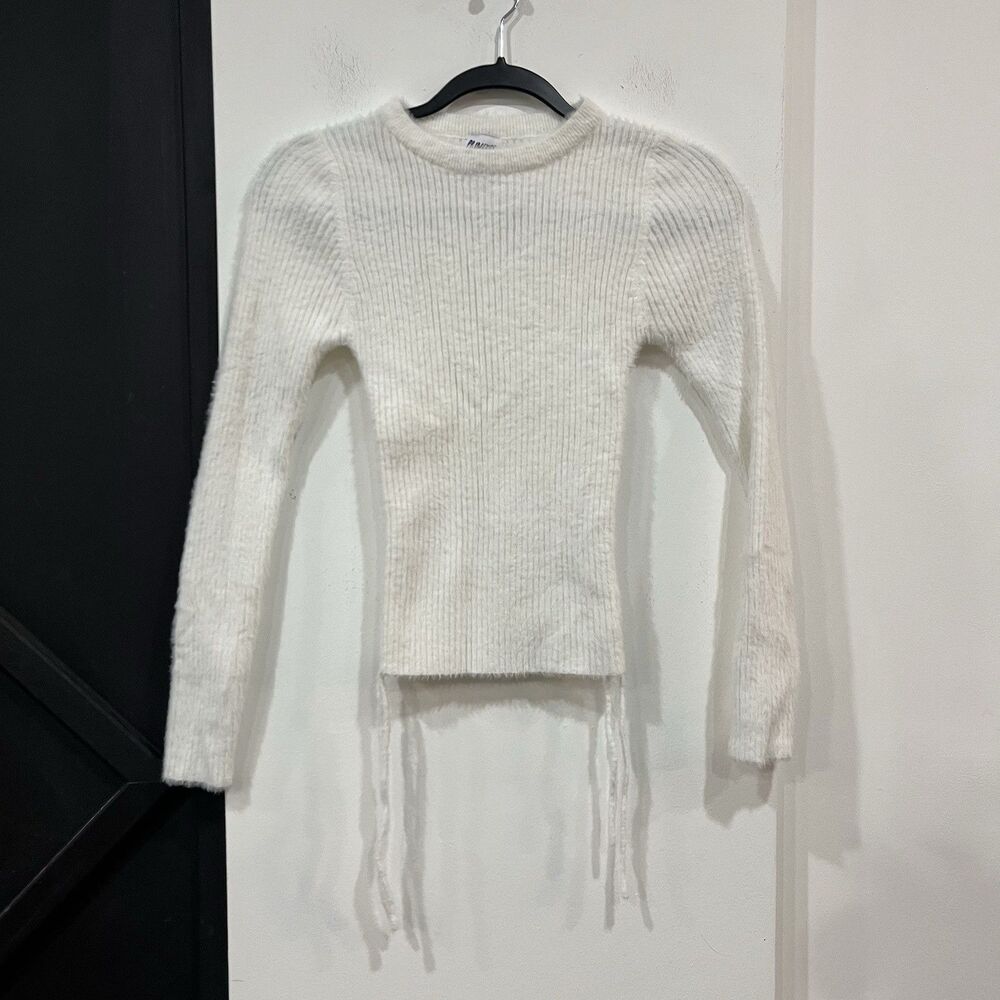 Princess Polly White Fuzzy Side Tie Cinch Sweater Size M/L